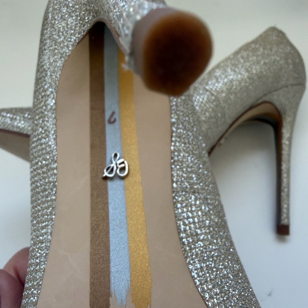 Sam Edelman Glitter Pointed Toe Pumps in Champagne - Picture 9 of 11